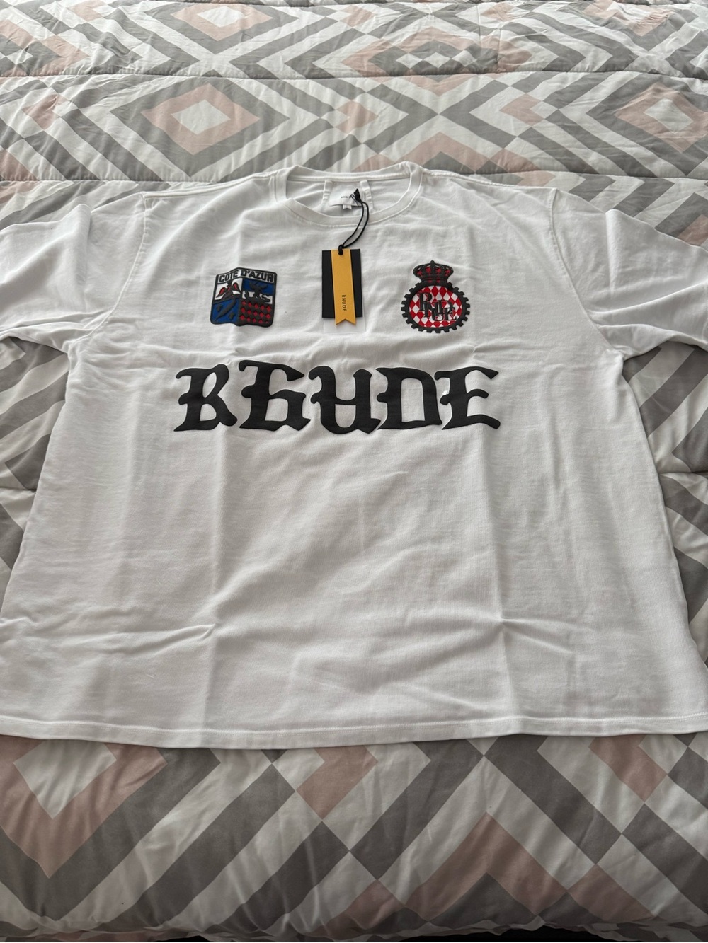 Rhude Men’s White Graphic Logo Tee with Black Script